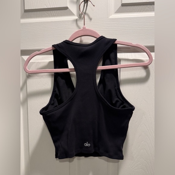 Alo Yoga Ribbed Aspire Tank Black w/ Built-In Shelf Bra Racerback Size Medium - Picture 6 of 9